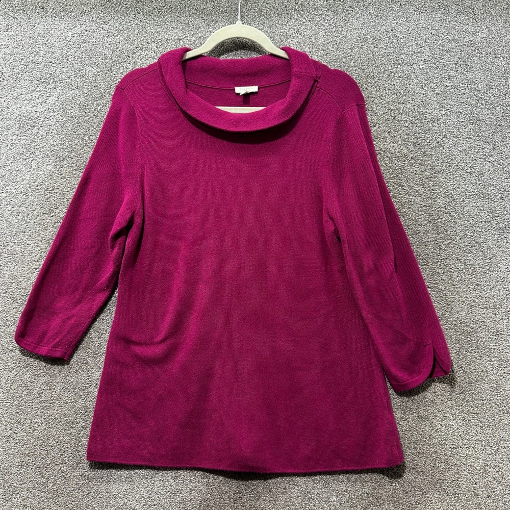 Talbots Pullover Sweater Large Petite Magenta Pink Cowl Neck 3/4 Sleeve LP